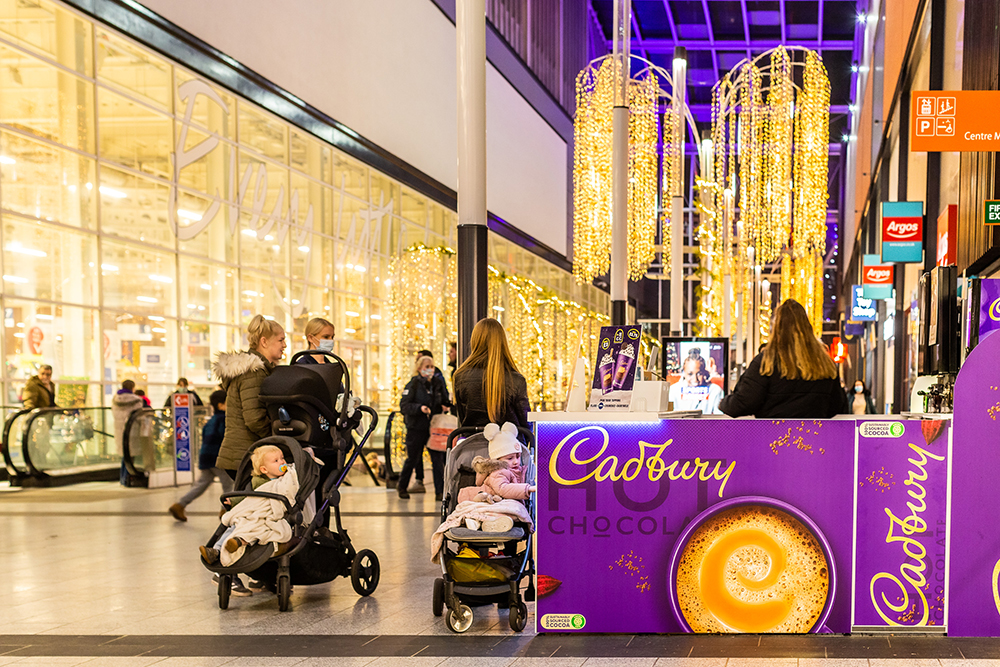 Cadburys hot chocolate stand in a shopping centre