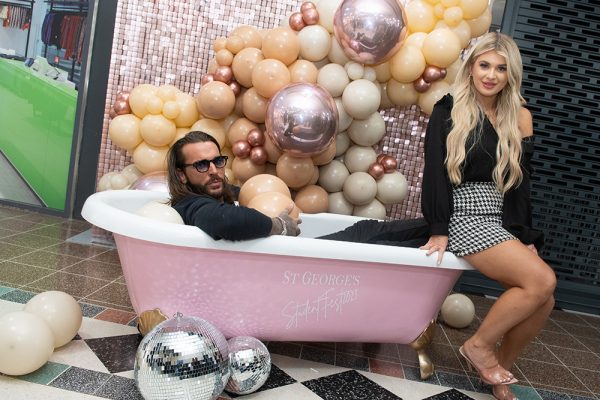 St George's shopping centre celebrities in a pink bath
