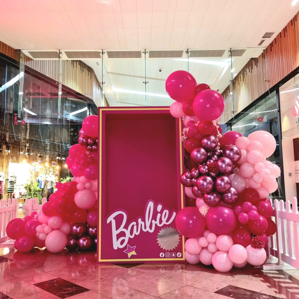 Barbie box with pink balloon display